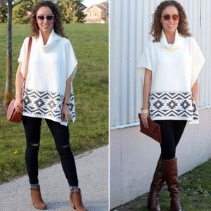 Poncho-style cowl neck sweater